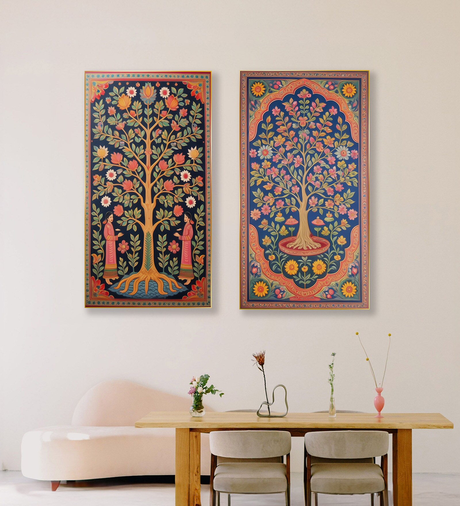 Canvas Tapestries Set of 2 Printed Wall Painting Gold Frame