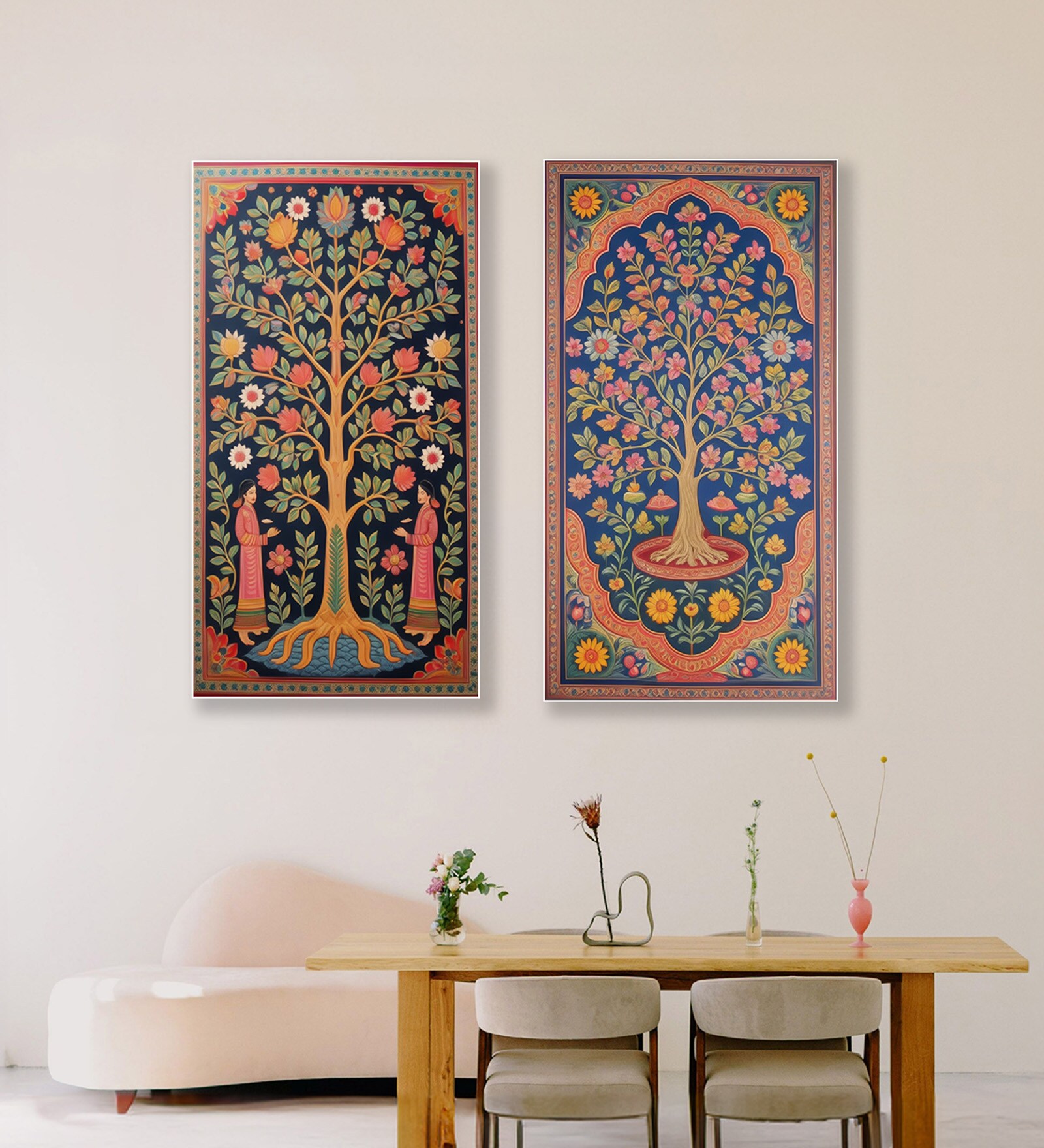Canvas Tapestries Set of 2 Printed Wall Painting White Frame