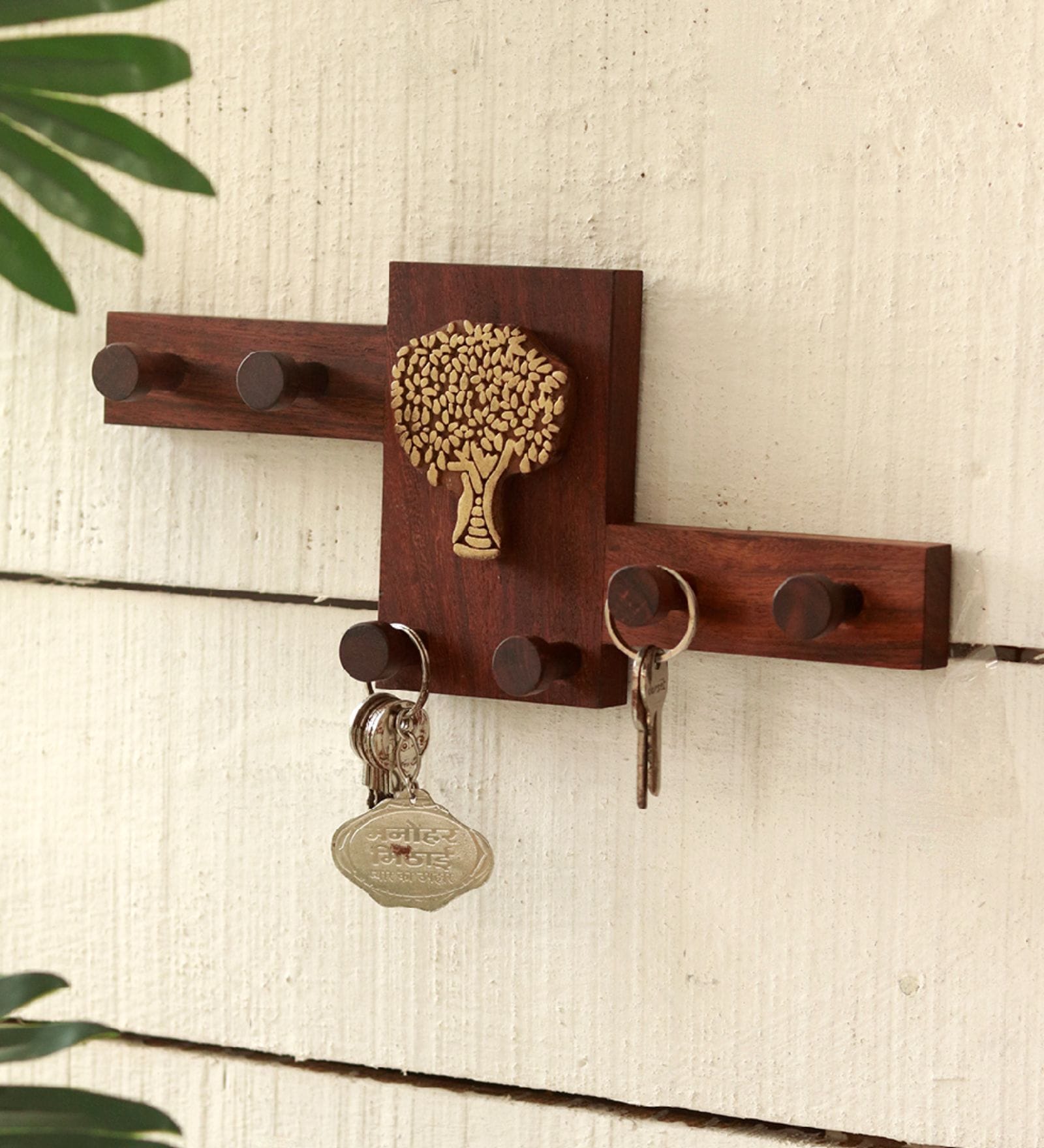 Tree Of Life 6 Hooks Sheesham Wooden  Key Holder