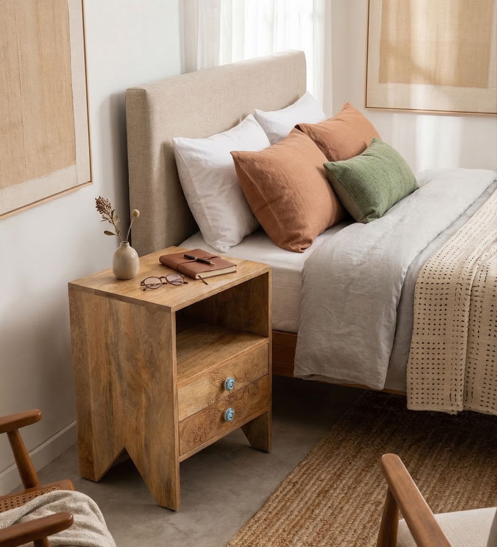 Tree Tops Solid Wood Bedside Table in Natural Finish