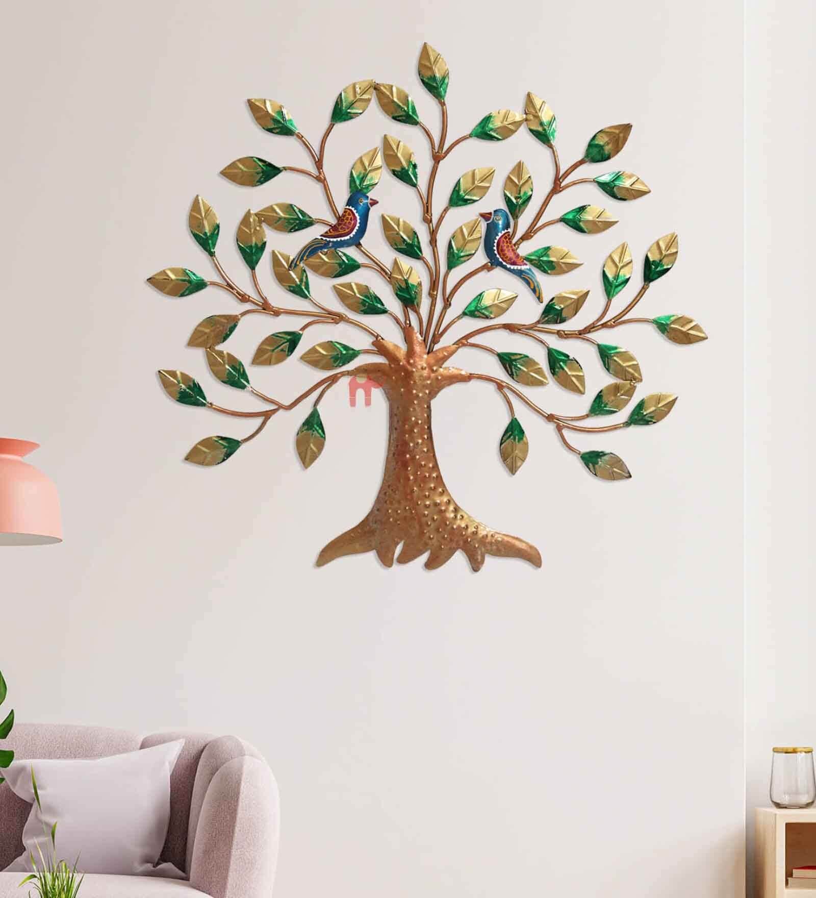 Tree With Two Birds Multicolour Iron Wall Art