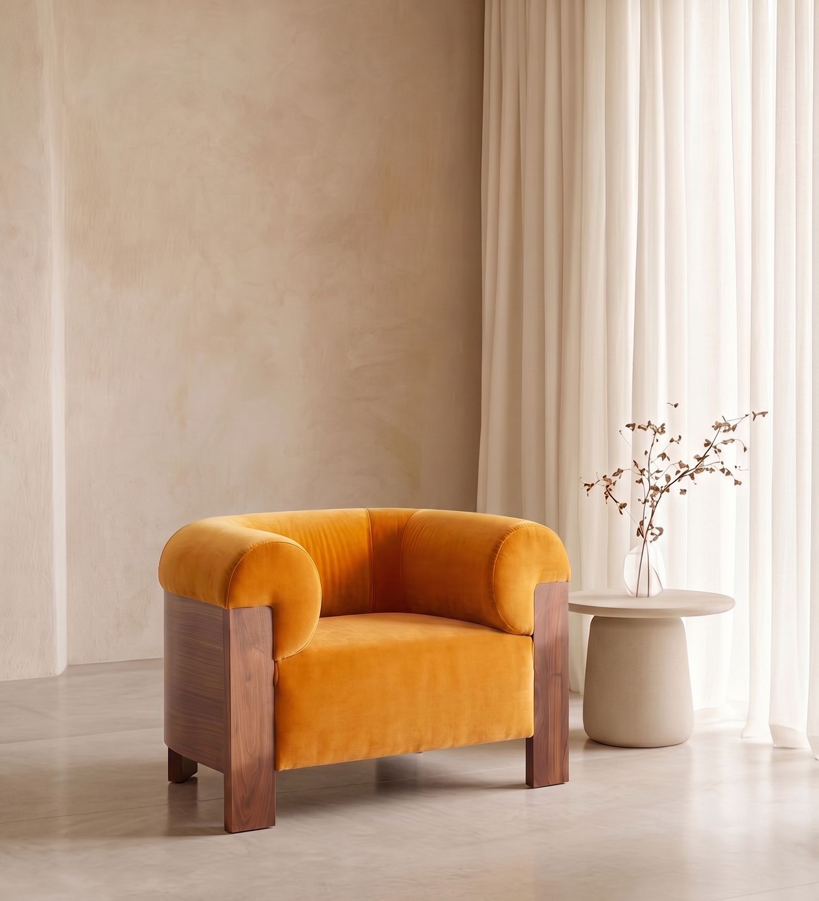 Treevino Wooden Arm Chair In Amber Yellow Colour