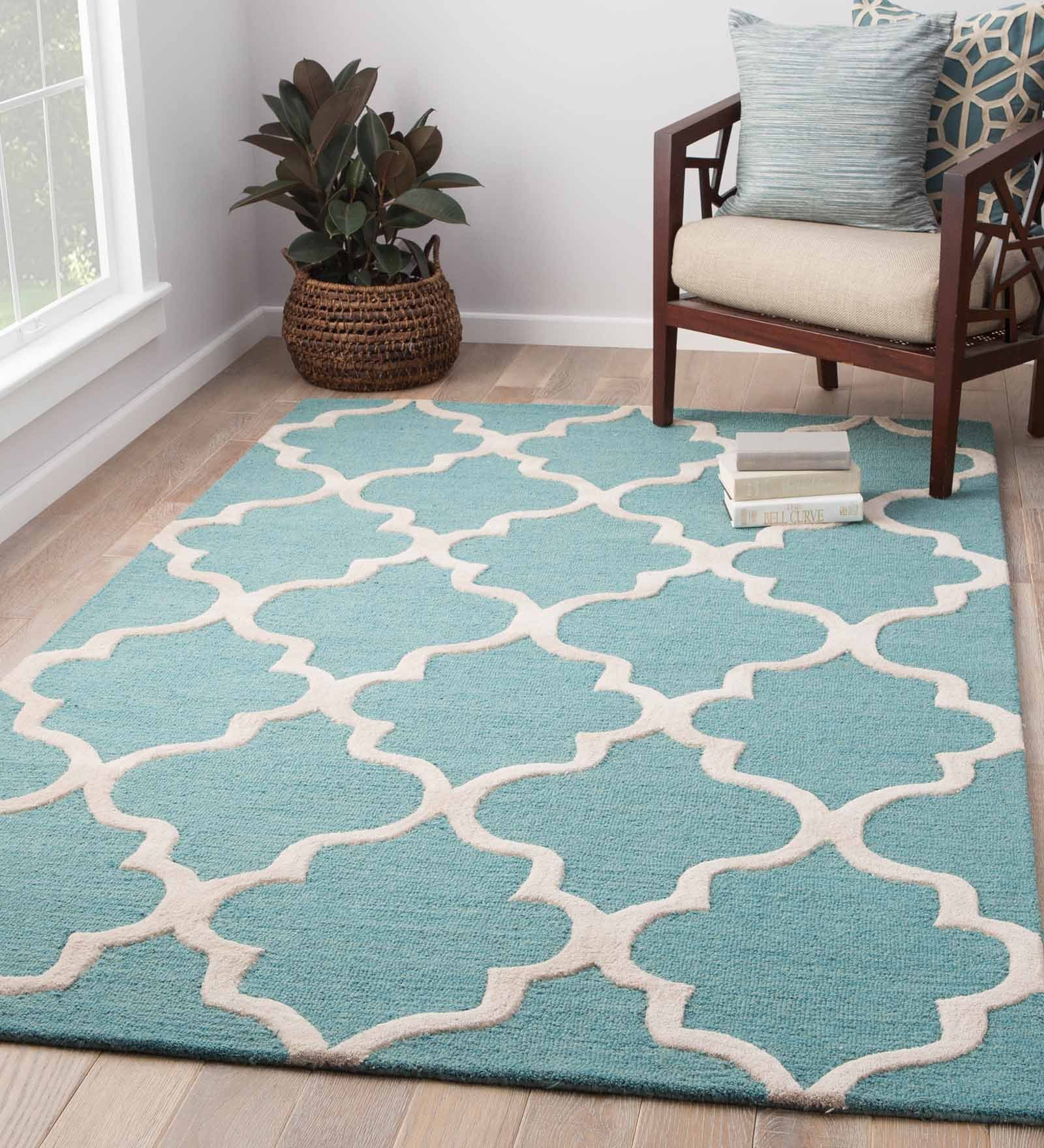 Buy Blue Wool Trellis 8 x 10 Feet Hand Tufted Carpet by Jaipur Rugs