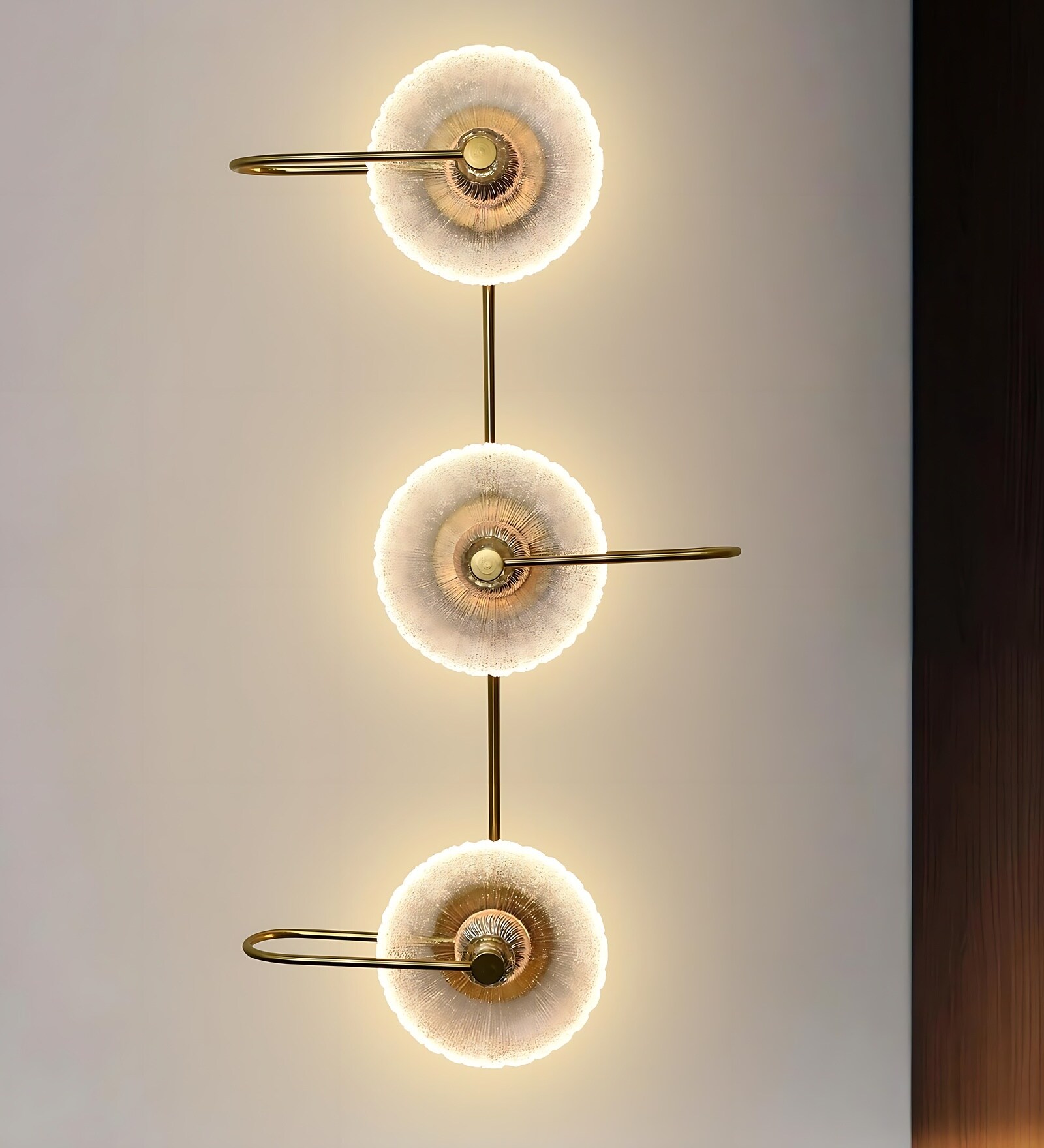 Treluci Modern 3Light Wall Sconce | Gold Finish with Textured Glass Shades | 3 Color Lighting Modes | Elegant Vertical Wall Lamp for Bedroom, Living Room & Hallway | (Royal Gold)