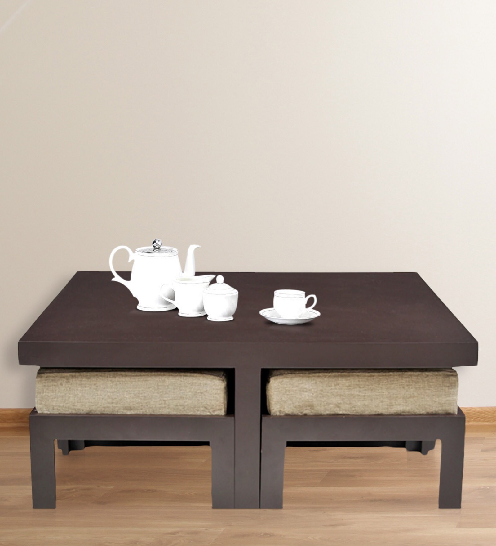 Buy Trendy Coffee Table with Four Jute Cushioned Stools by ARRA Online
