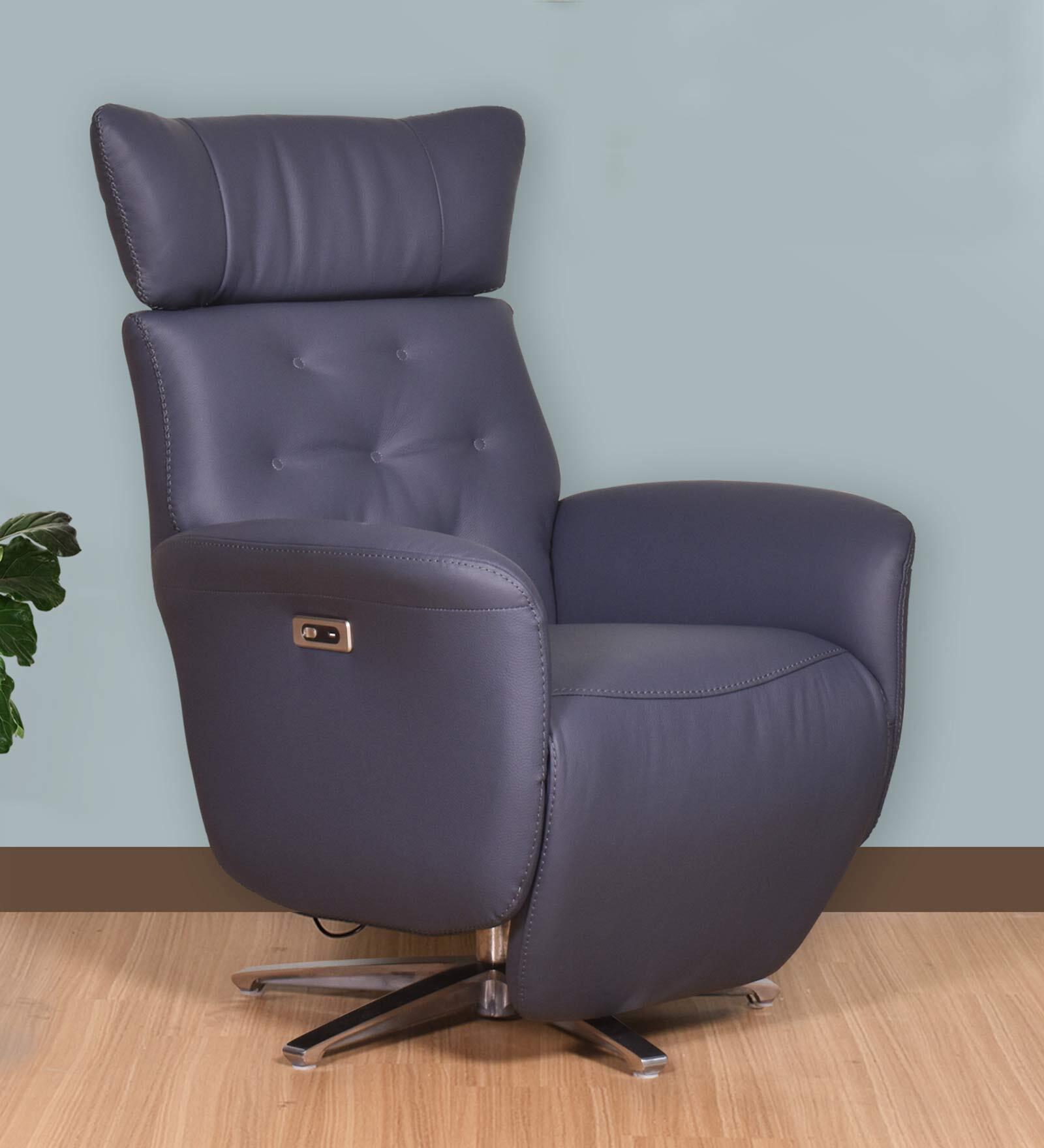 Trendy Leatherette Revolving  Motorized Chair In Dark Blue Colour