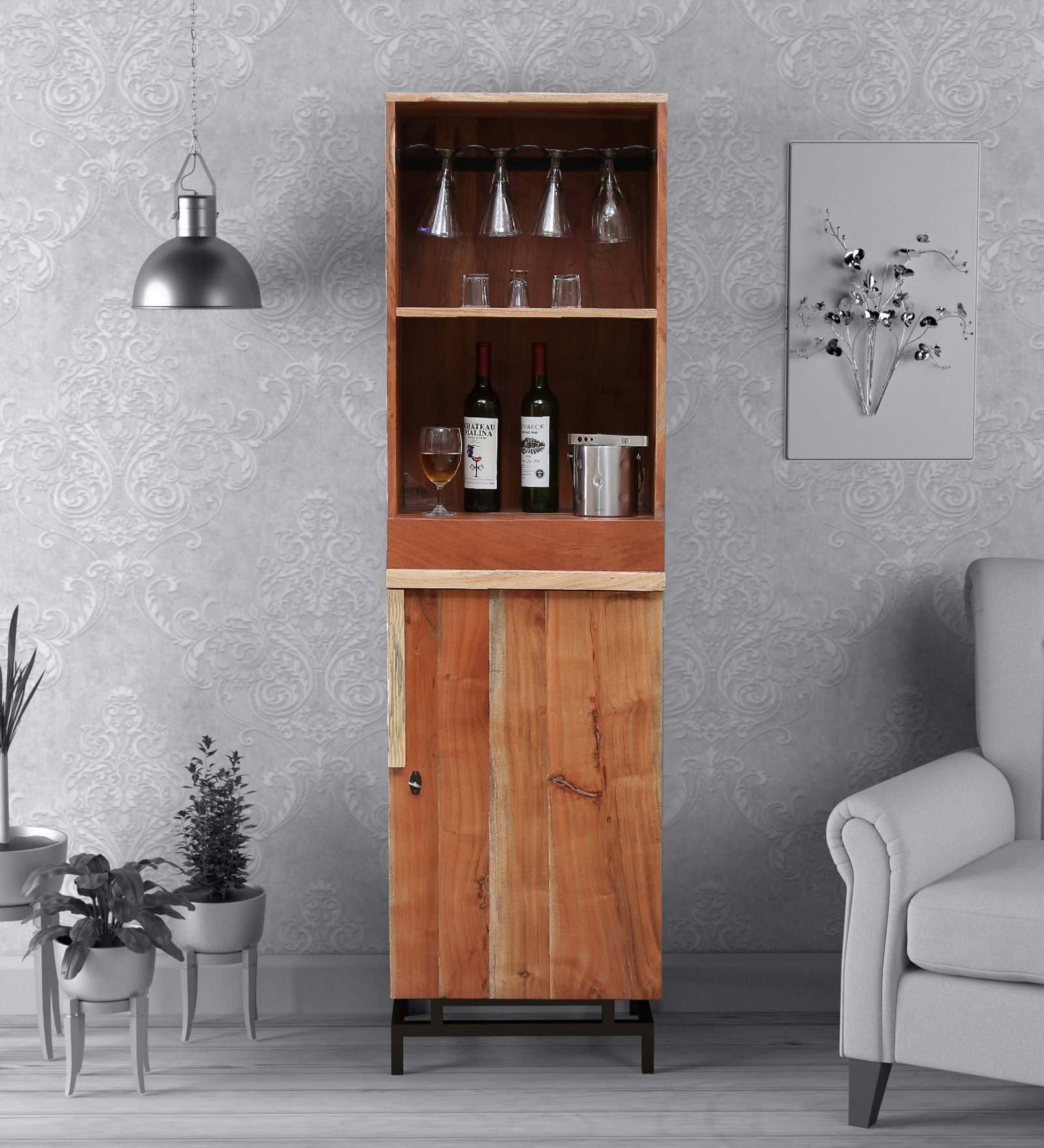 Trestle Solid Acacia Wood Bar Unit in Natural Acacia Finish