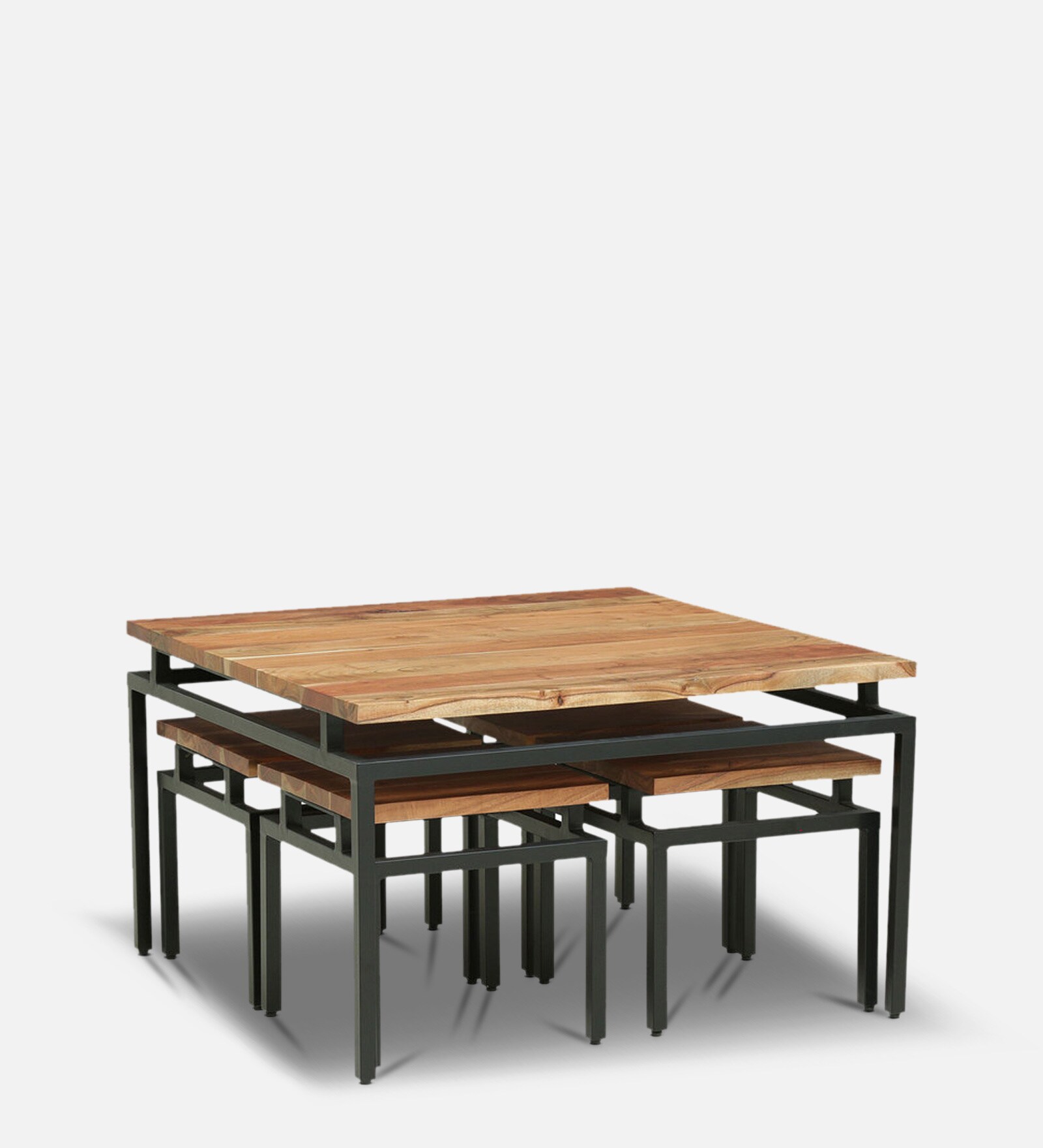 Volgo Solid Wood Nesting Coffee Table Set in Ginger Bronze Finish With Stools