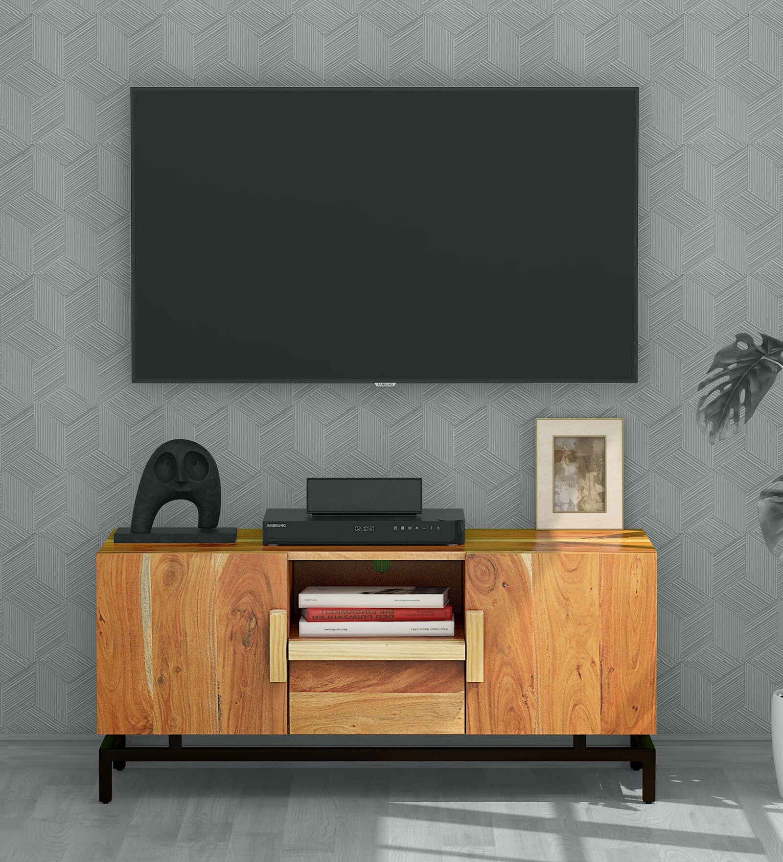 Trestle Solid Wood TV Console in Natural Acacia Finish