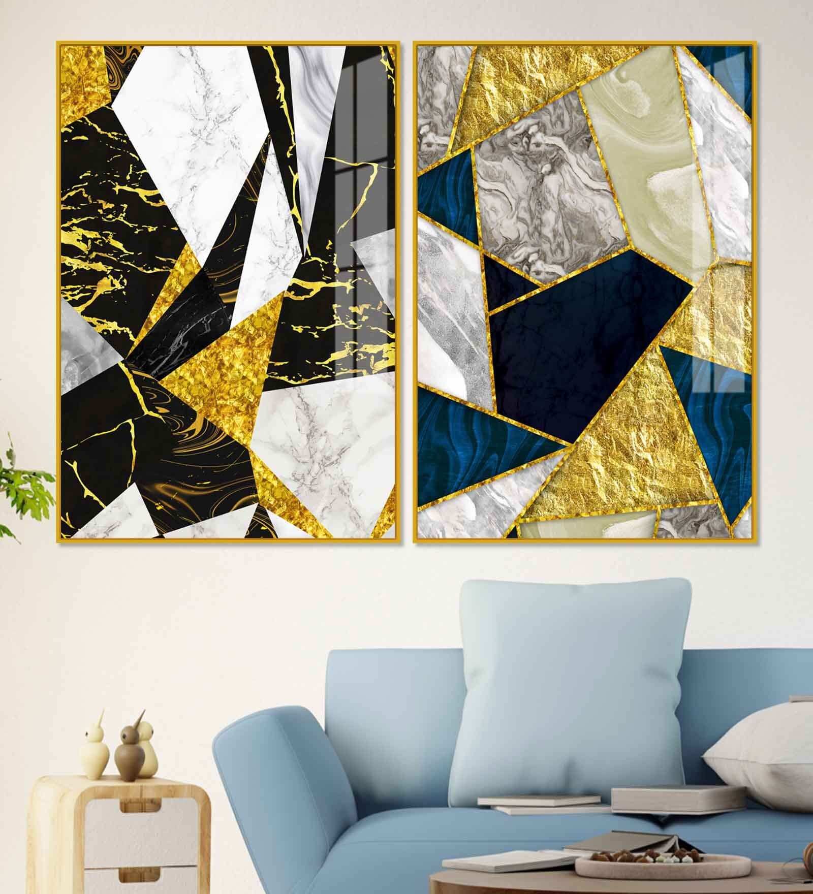 Triangle Shapes Acrylic Framed Art Panel (Set Of 2)