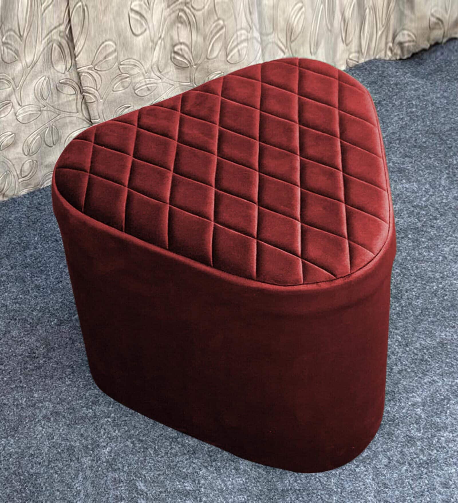 Triangle Fabric Pouffe in Maroon Colour