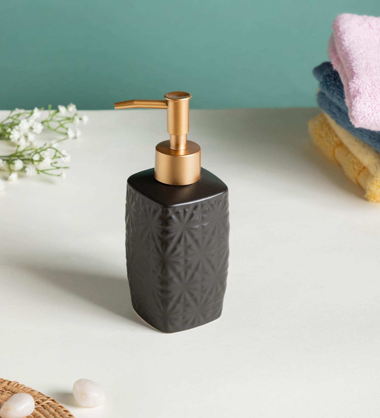 Triangle Textured 310ml Black Ceramic Soap Dispenser