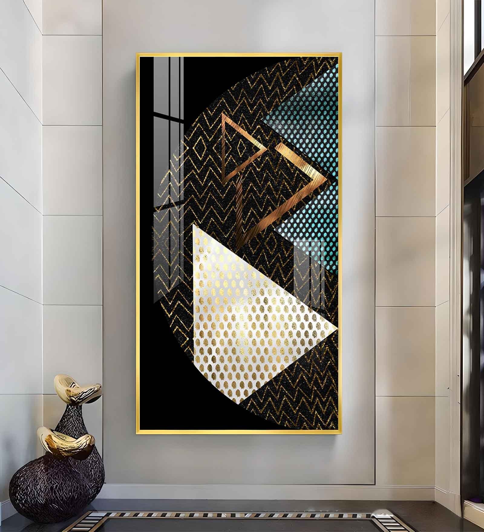 Triangular Opulence Glass Finish Vertical Wall Art