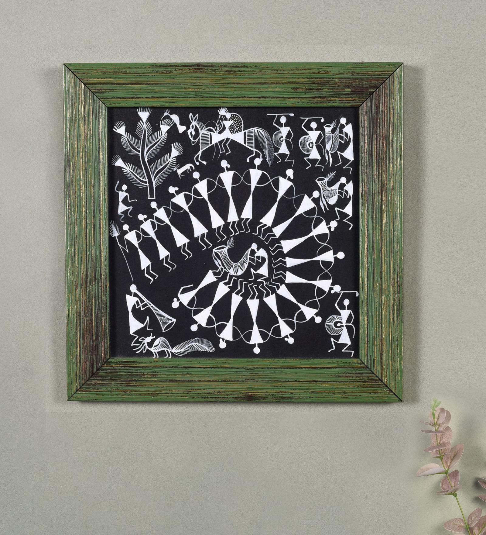 Tribal Dance Warli Black Wood & Metal  Painting