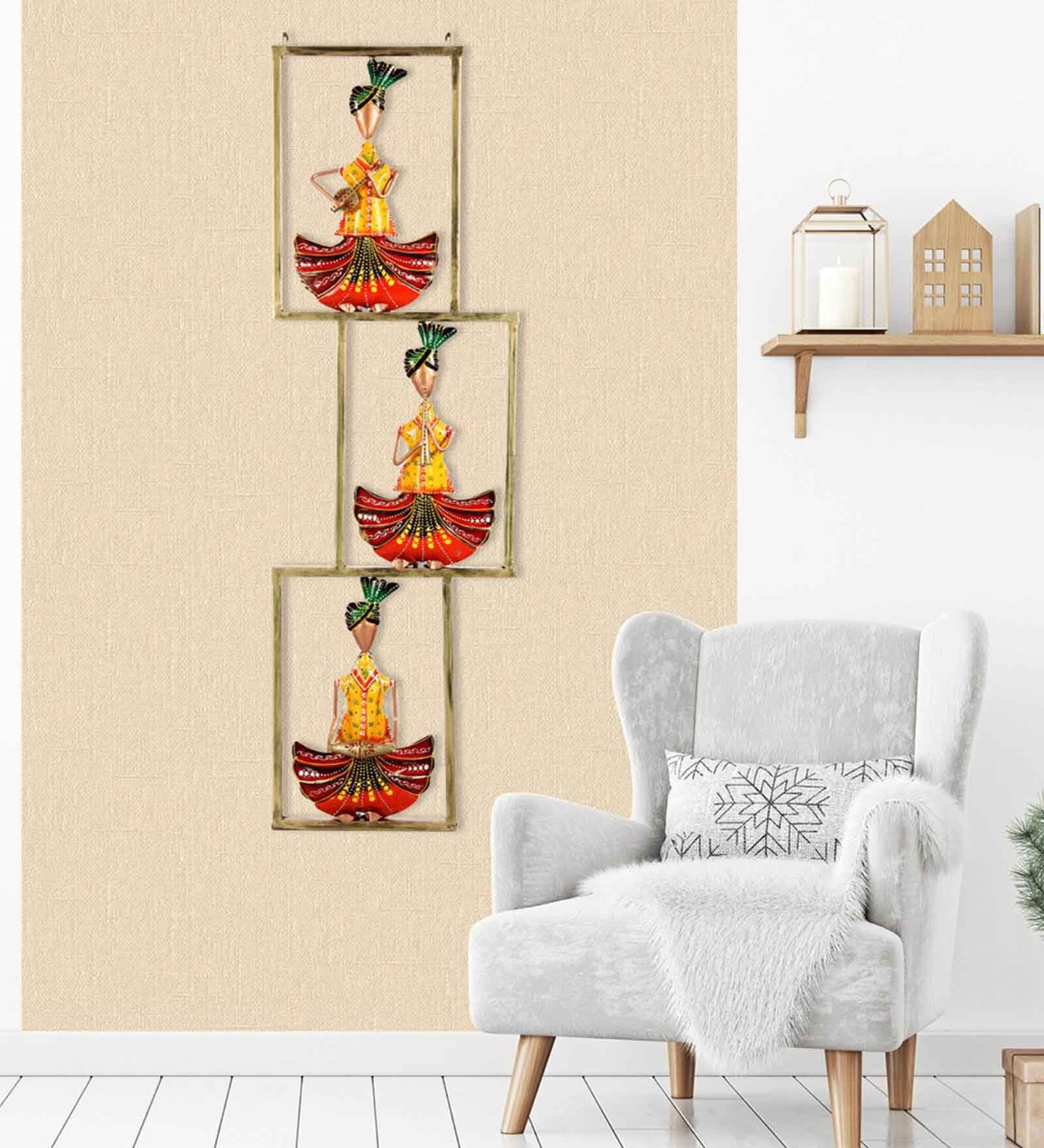 Tribal Rajasthani Musicians Multicolour Iron Wall Art