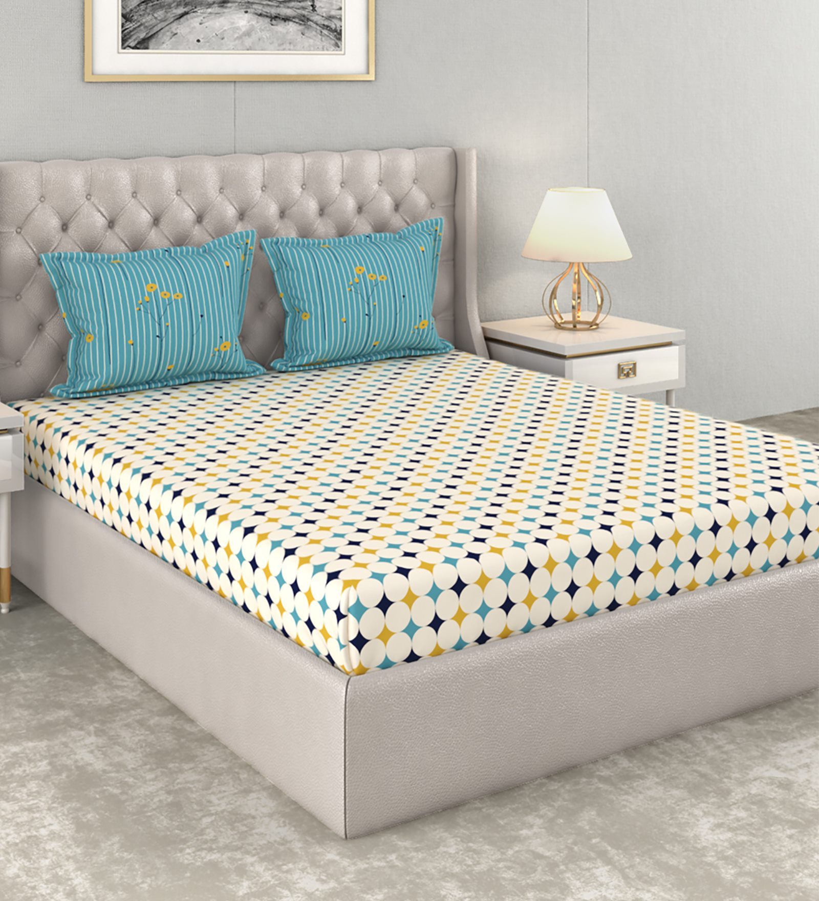 Buy Cotton 120TC Double Bedsheet with 2 Pillow Covers by Trident at 1