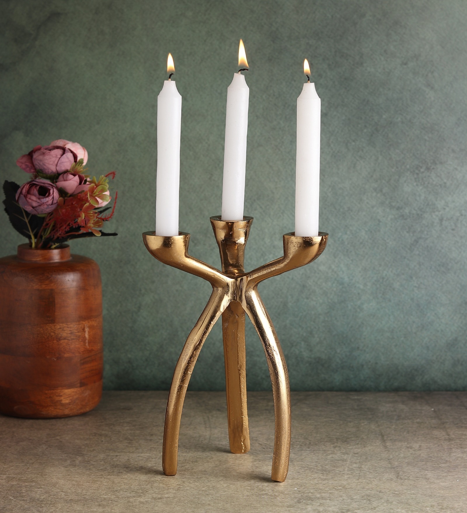 Trifecta Gold Aluminium Candle Holder