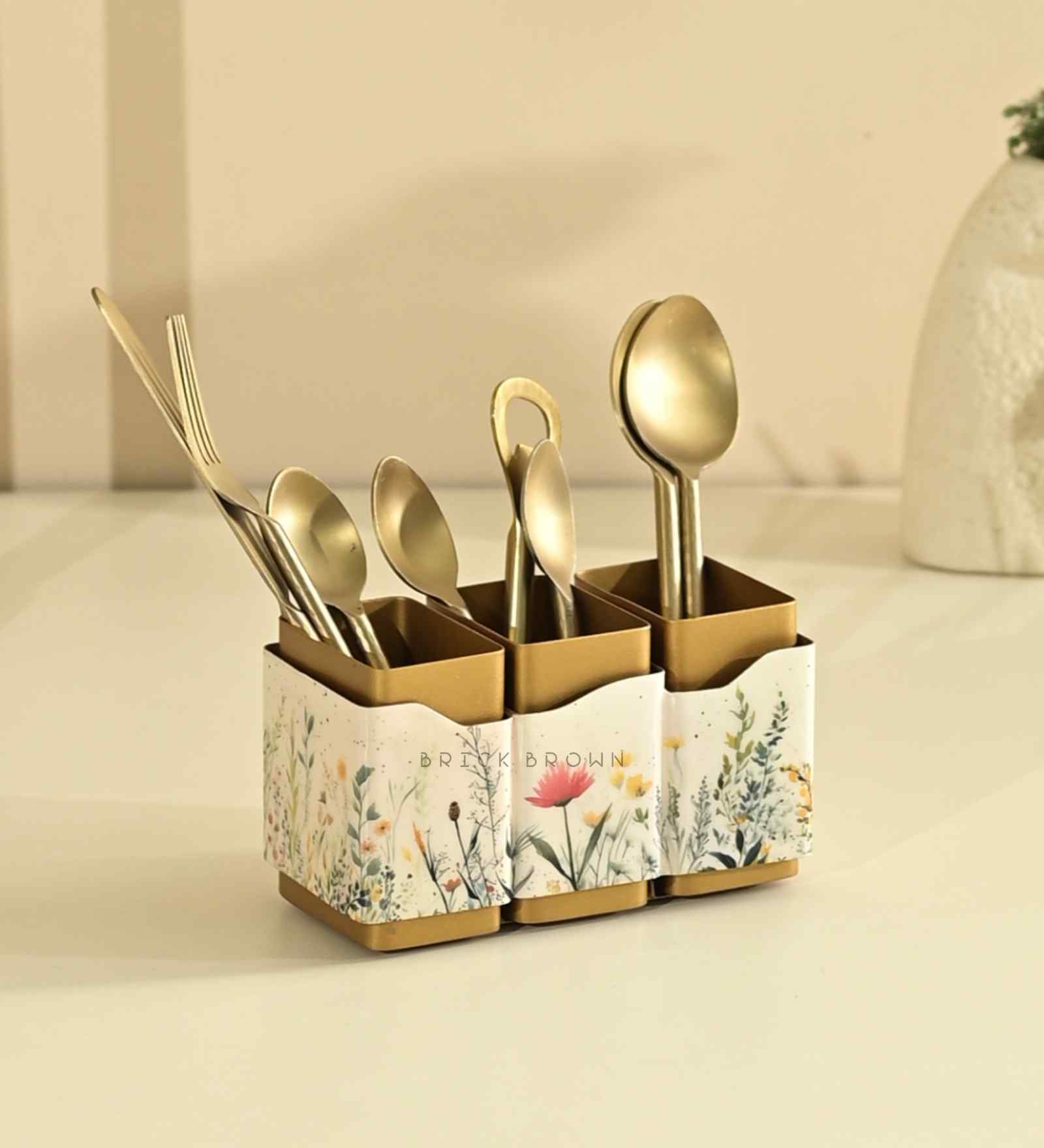 Triflora Wooden Cutlery Holder | Spoon Holder