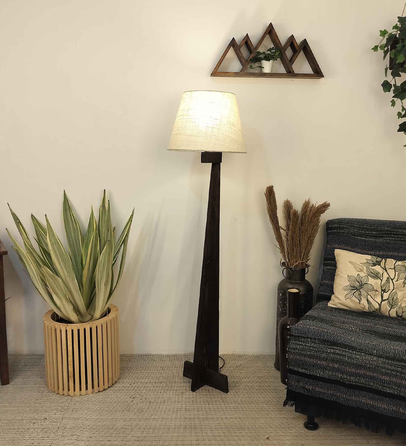 Trigo Wooden Floor Lamp with Jute Shade & Brown Base