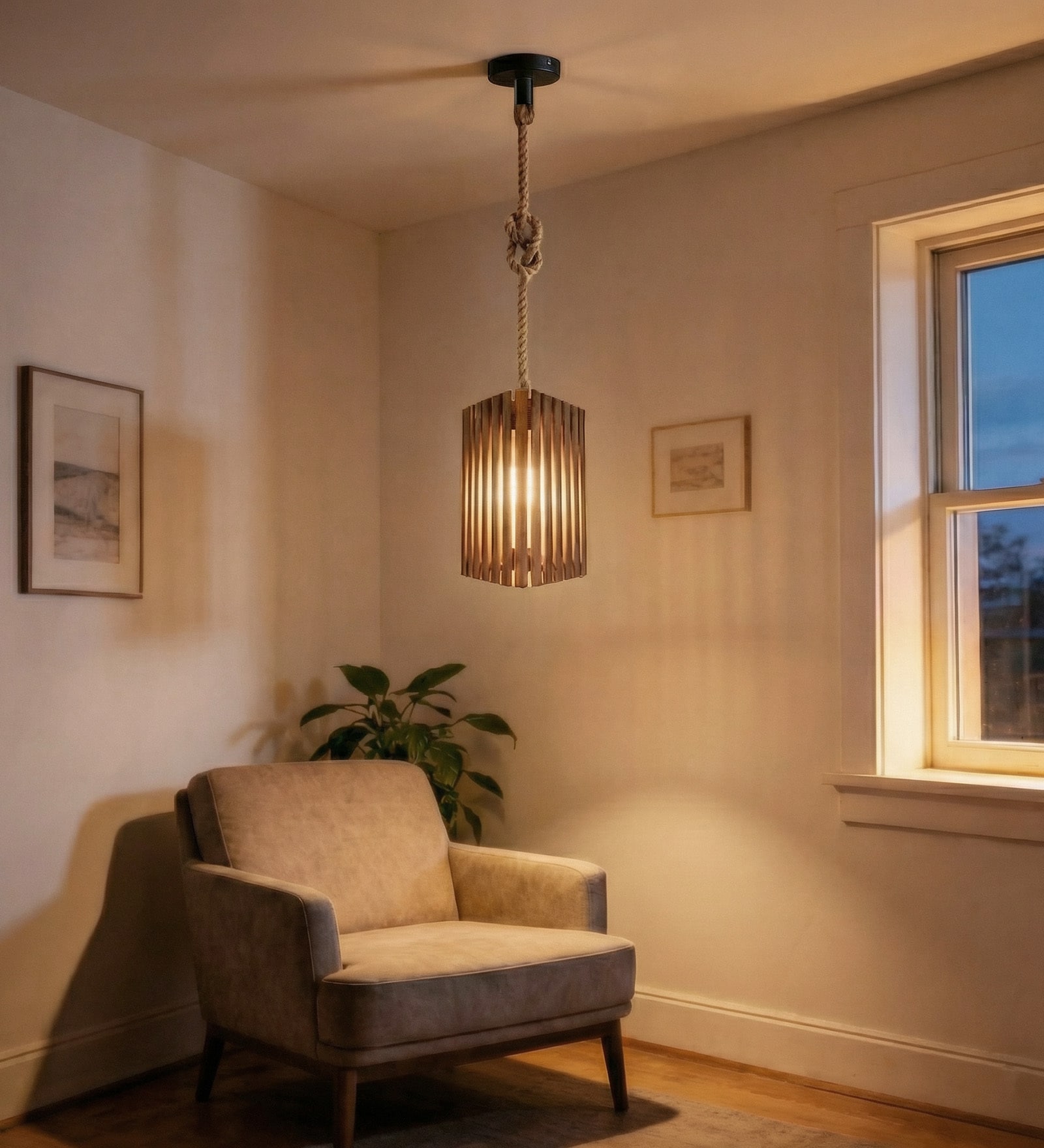 Trika Brown Solid Wood Single Hanging Light