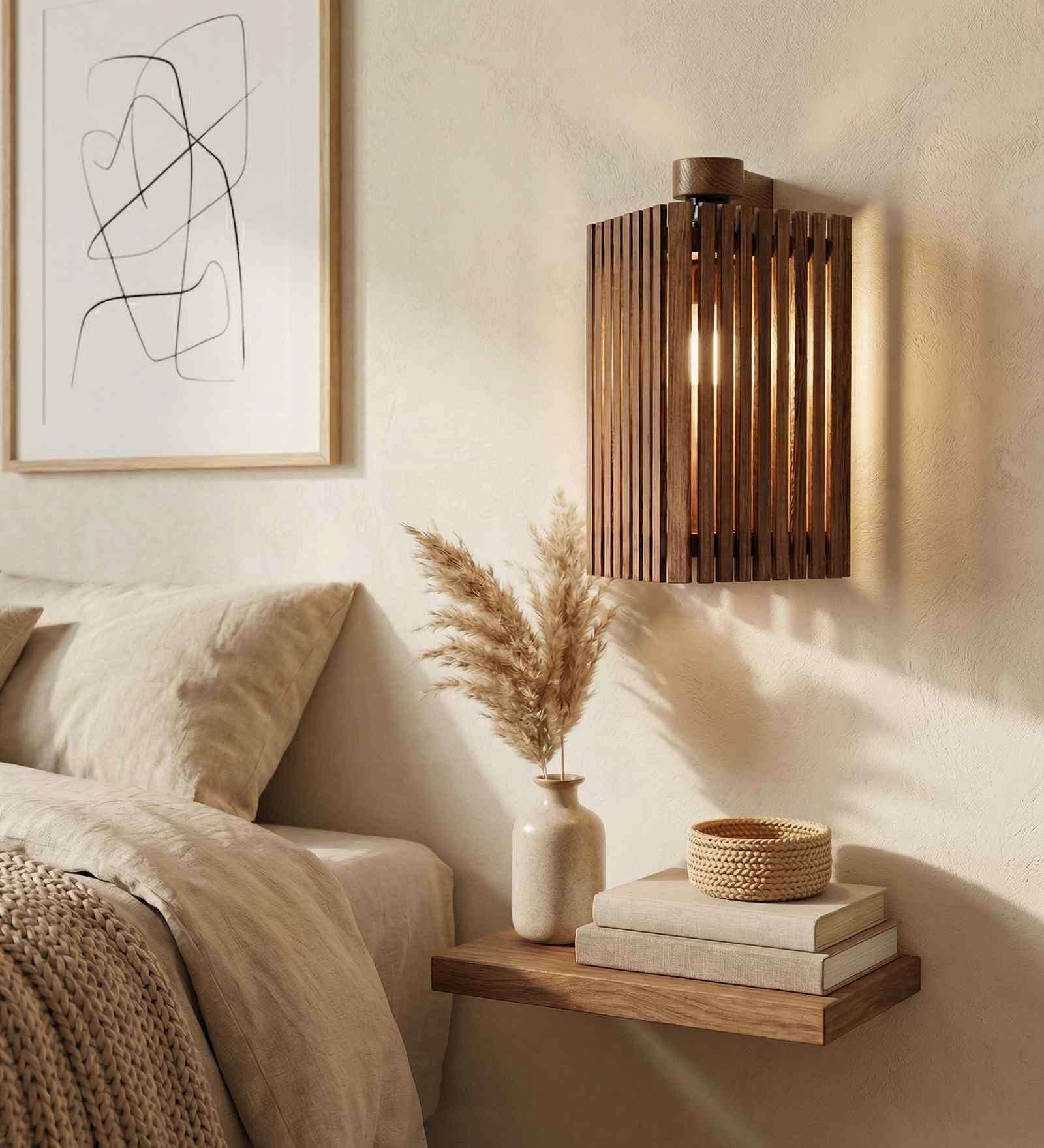 Trikona Brown Solid Wood Wall Sconces