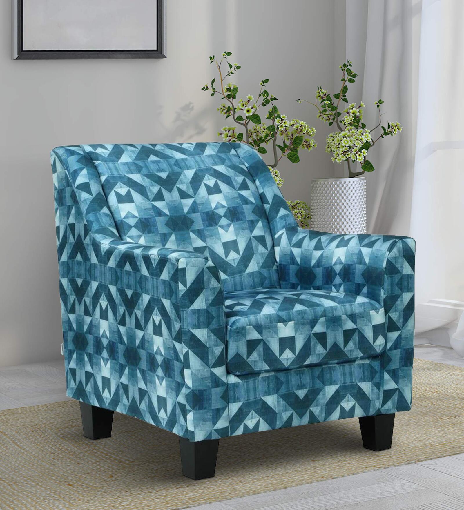 Voorst Fabric Full Back Lounge Chair In Blue Abstract Print