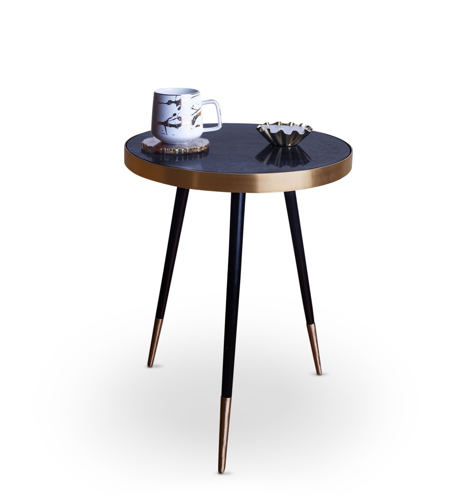 Tripod End Table Black & Gold Finish