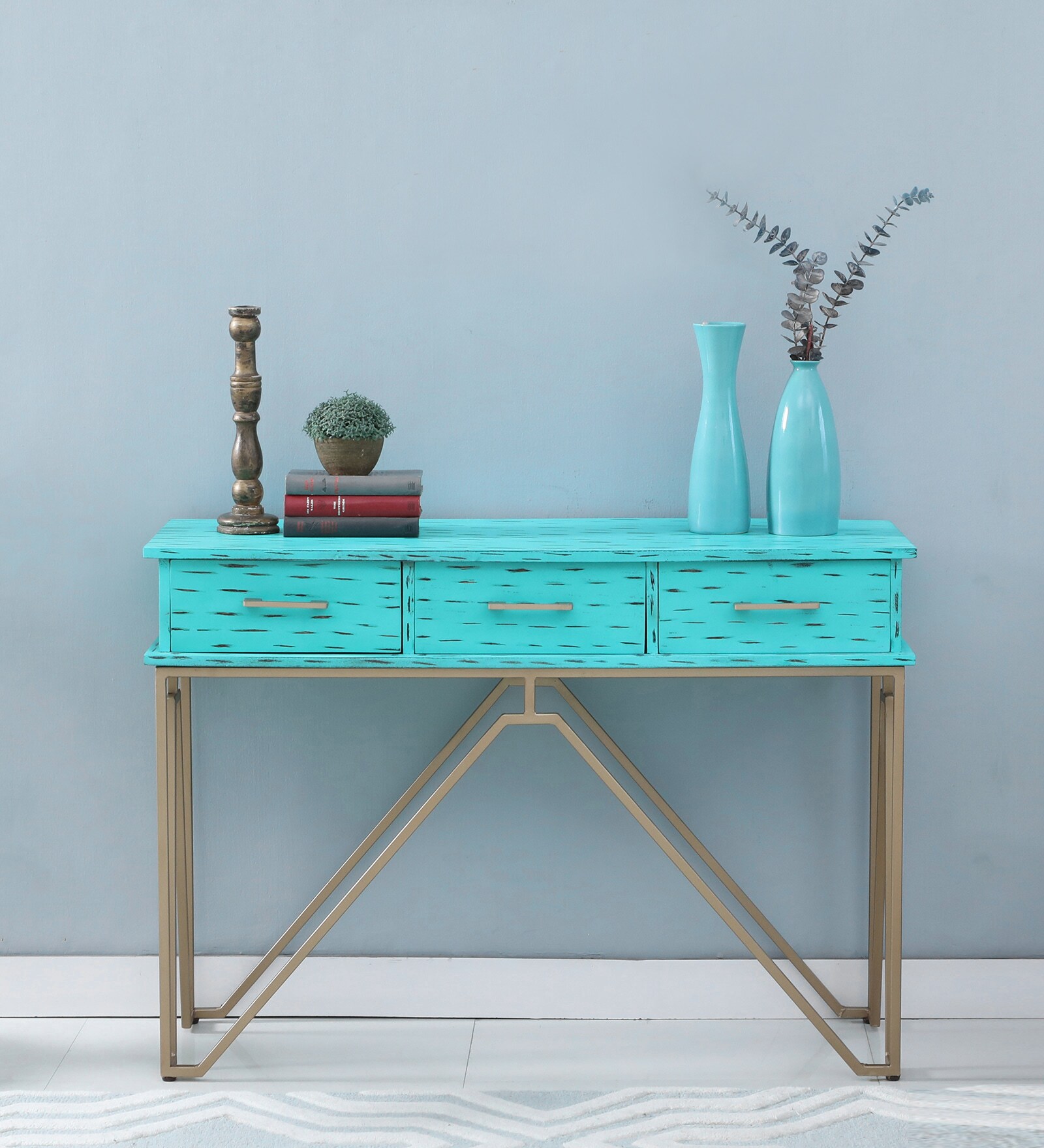 Buy Tristan Solid Wood Console Table In Green & Gold Finish at 40% OFF ...