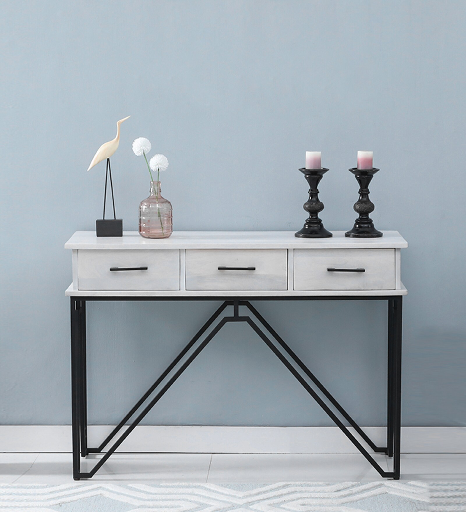 Tristan Solid Wood Console Table In Black & White Finish
