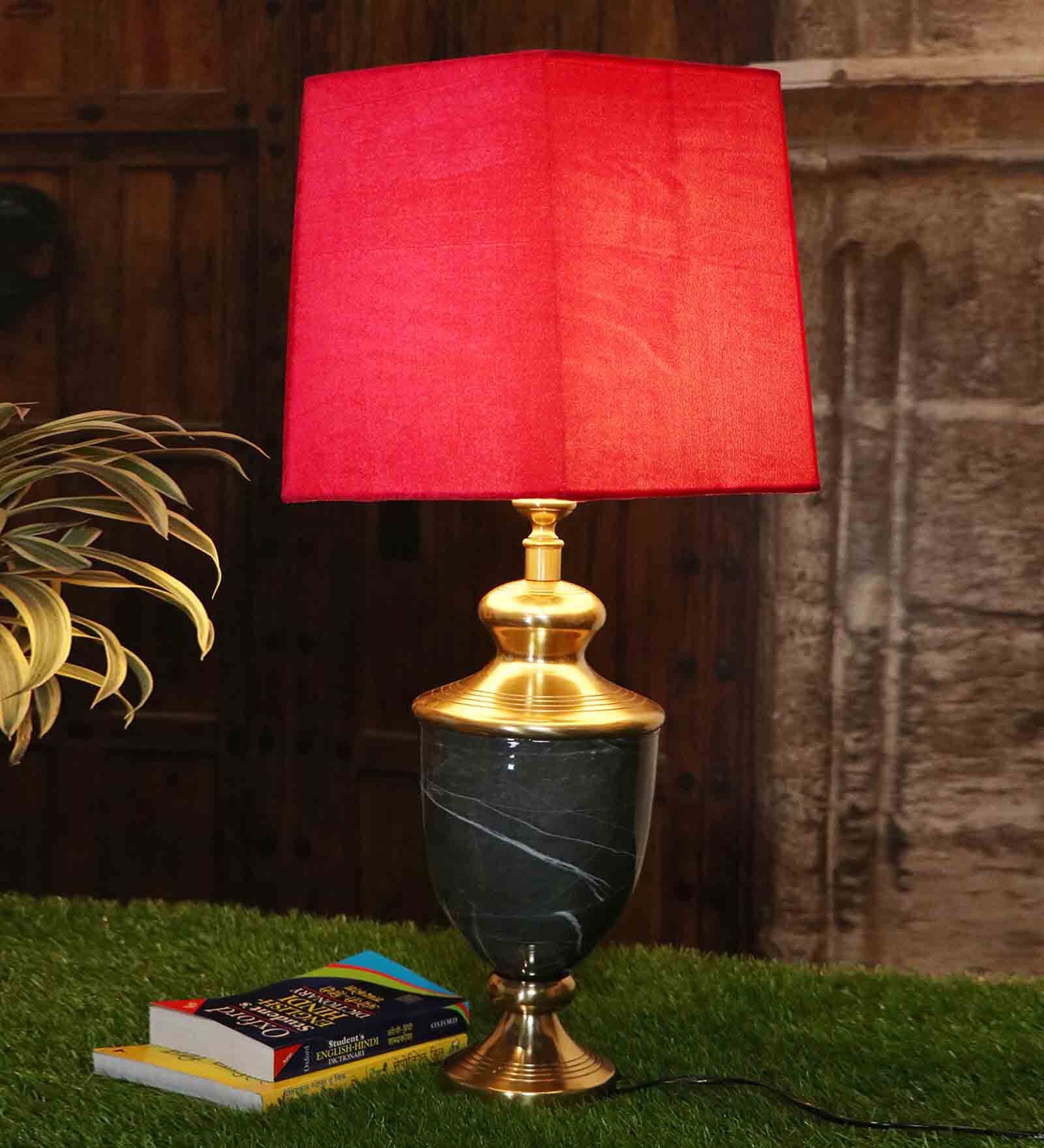 Troffy Black Table Lamp with Frustum shaped Pink colour Lampshade