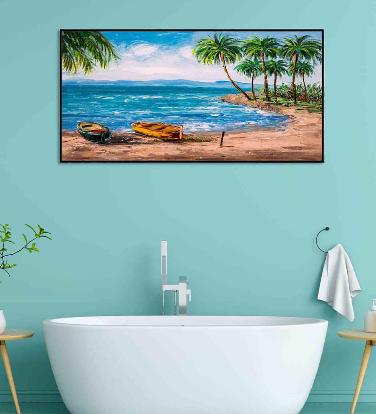 Tropical Paradise Multicolor Canvas Framed Landscape Art Print