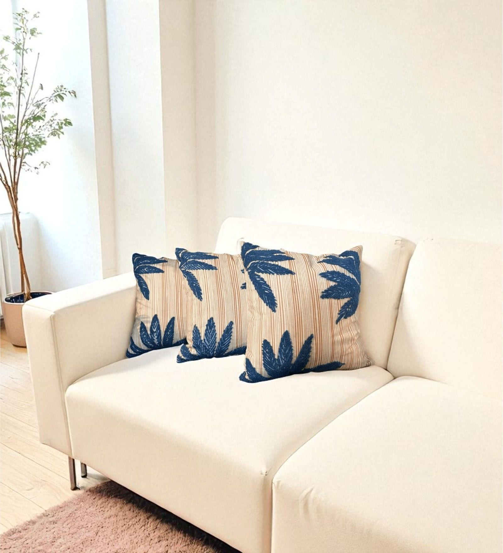 White Floral Cotton Embroidered 18x18 inches Cushion Covers Set of 3