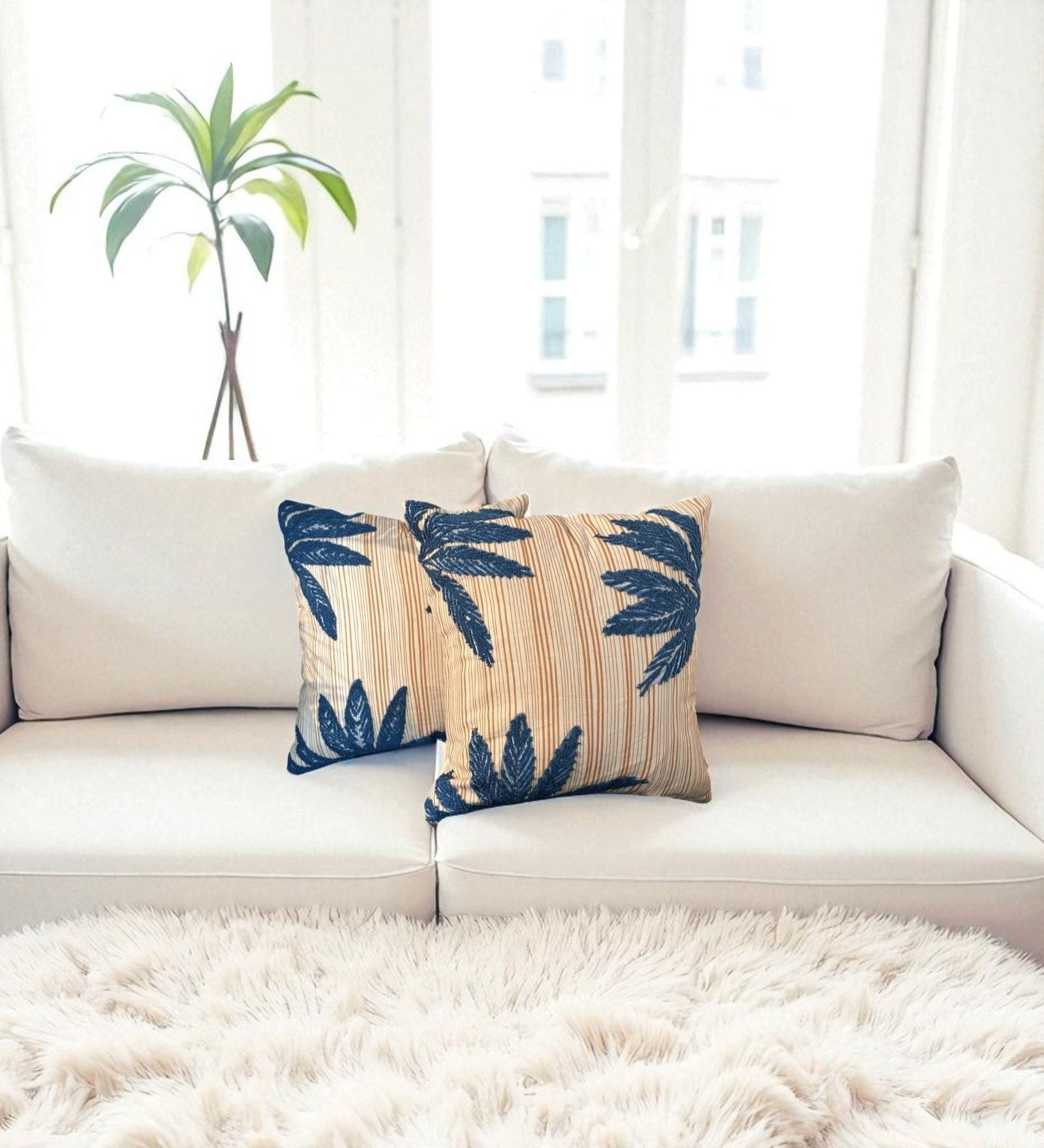 White Floral Cotton Embroidered 18x18 inches Cushion Covers Set of 2