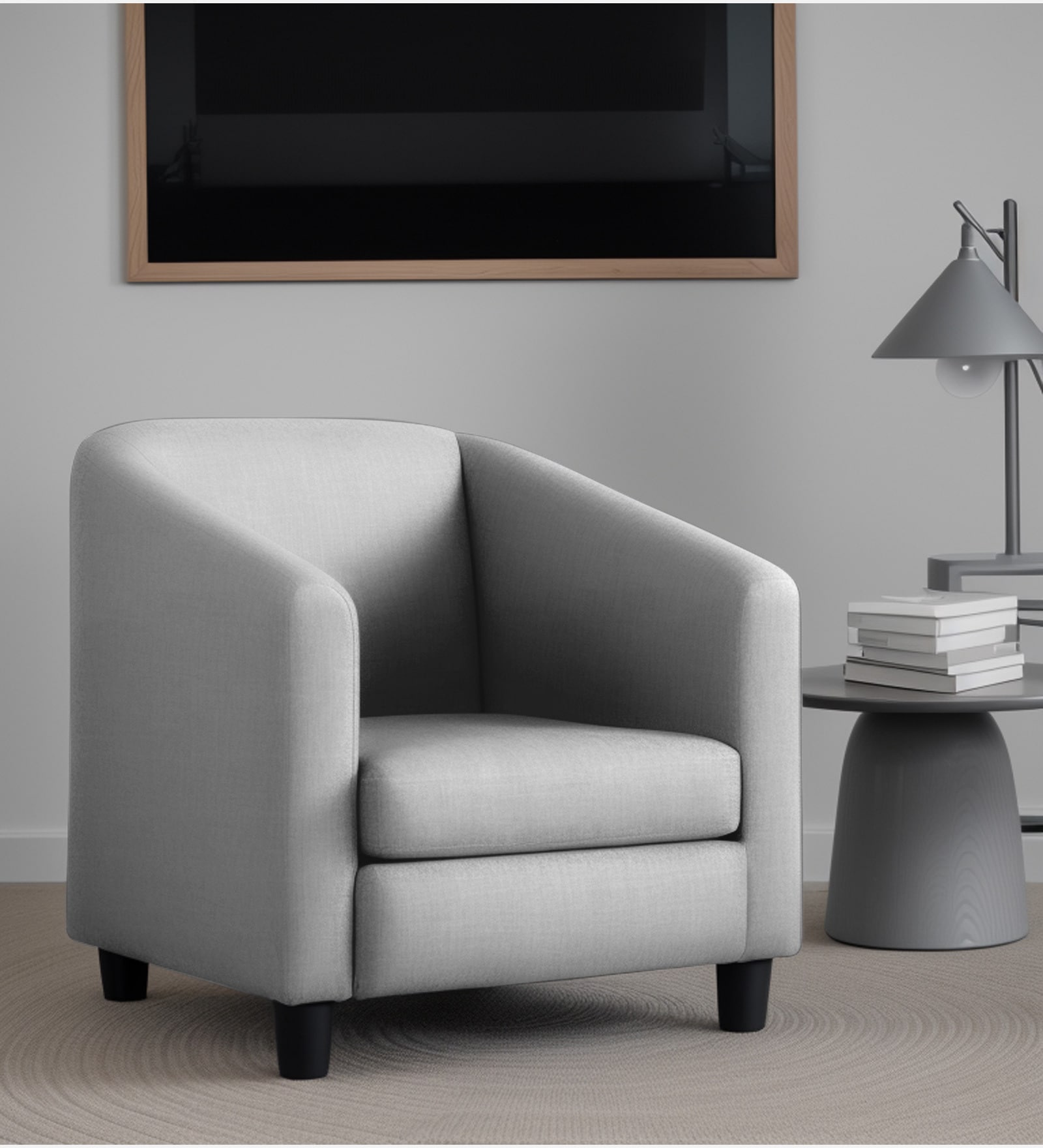 Troy Velvet Fabric Lounge Chair In Grey Finish