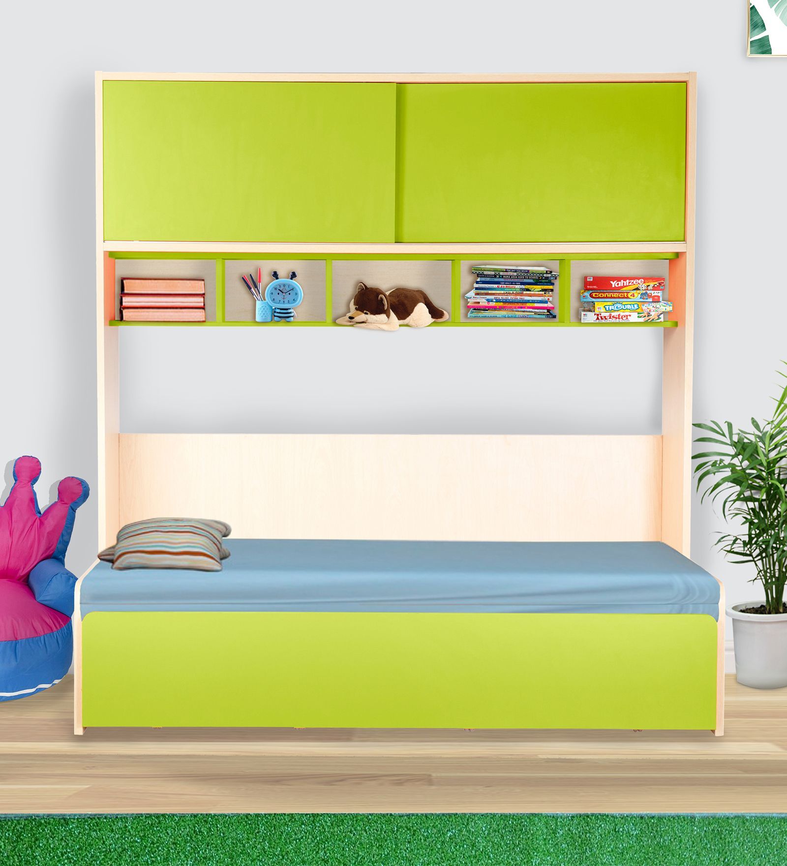 Optima Kids Sofa cum Bed in Green Colour with Box Storage