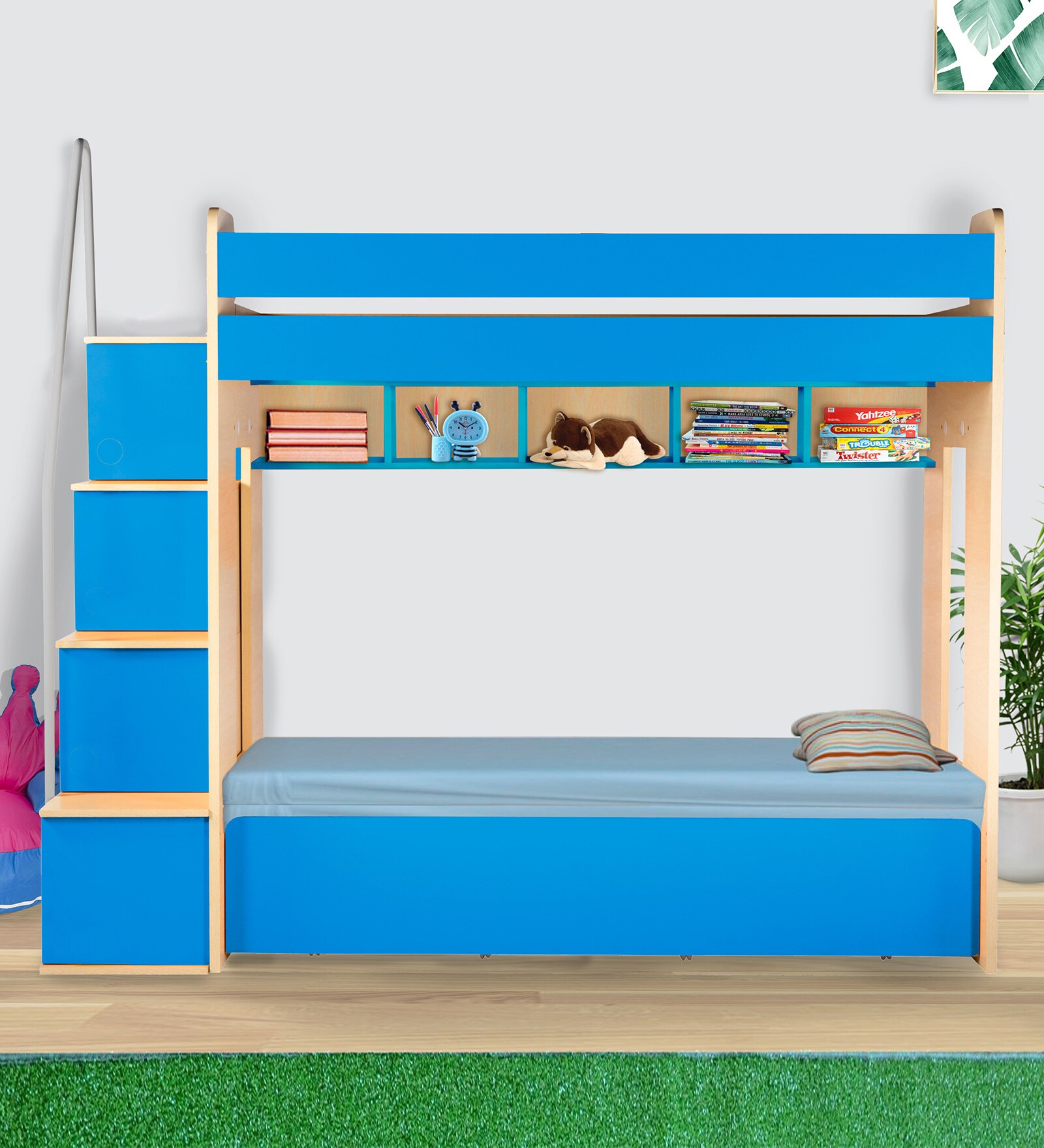 Multi Flexi Bunk Bed in Sky Blue Colour with Sofa Cum Bed With Box Storage
