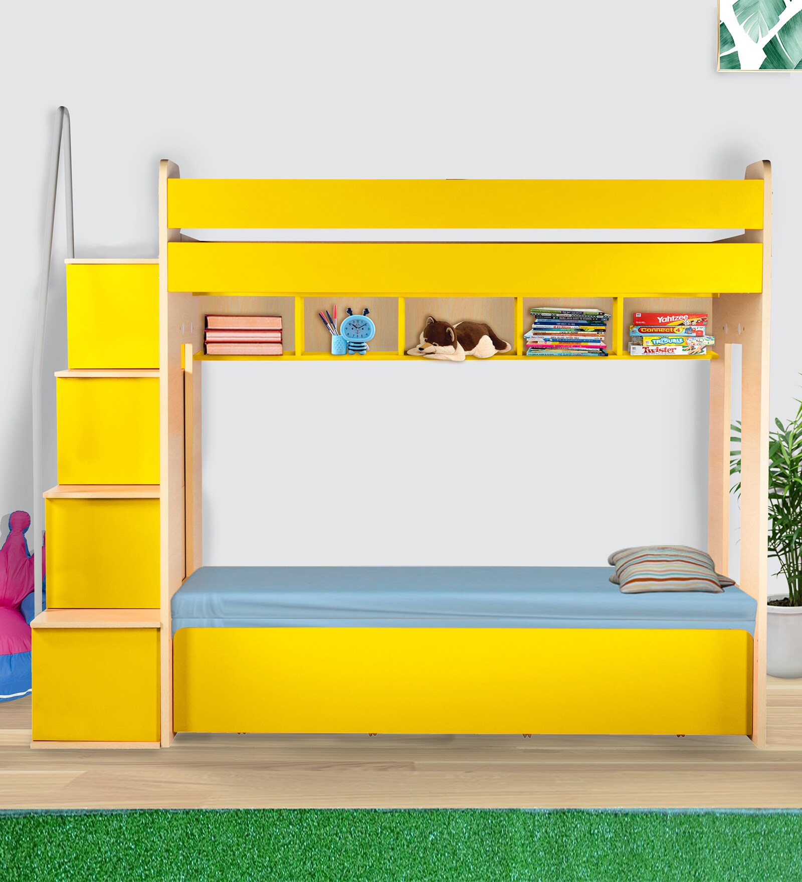 Buy Multi Flexi Bunk Bed in Yellow Colour with Sofa Cum Bed With Box