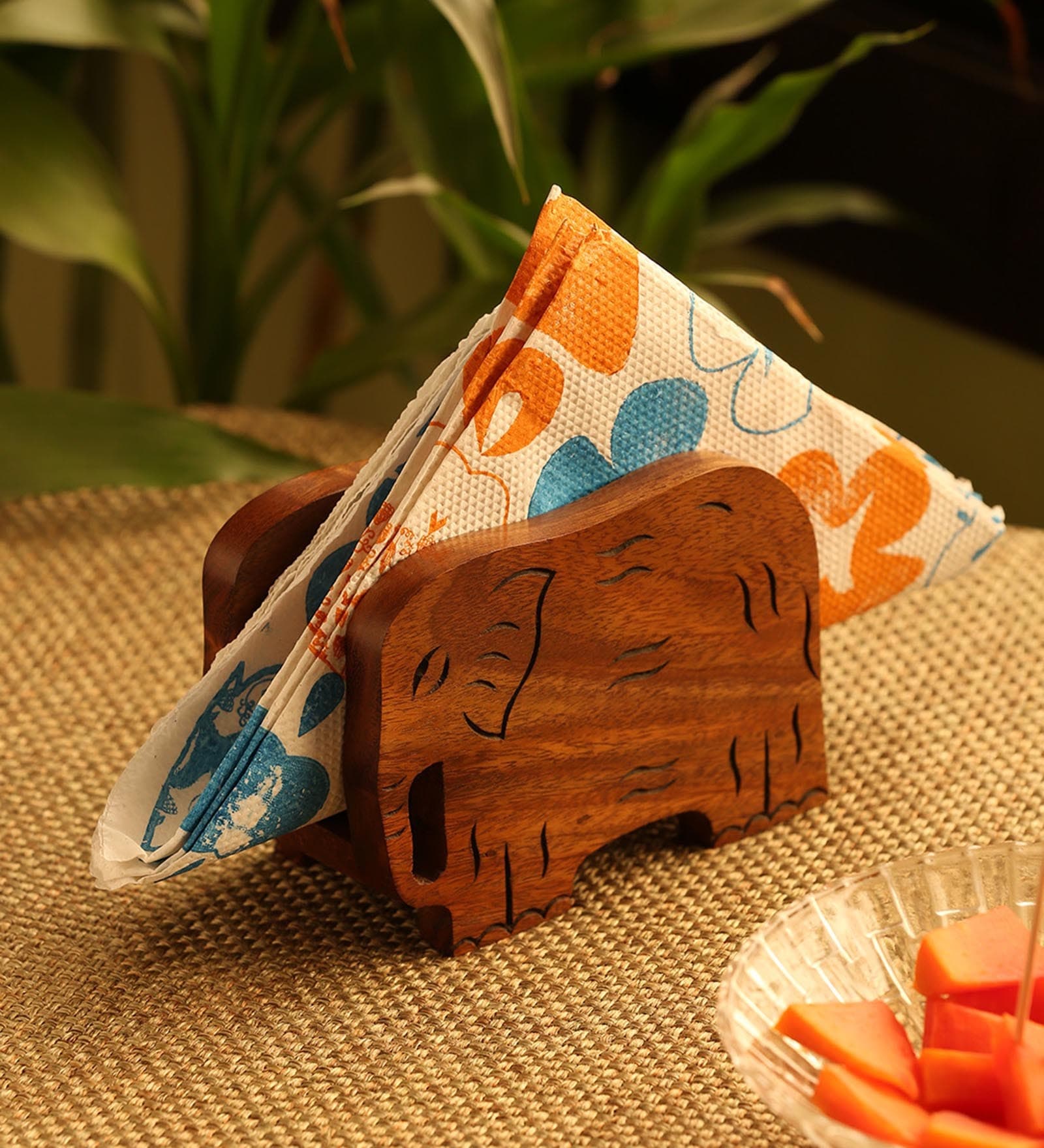 Trunk-ed Bunk Hand- Carved Brown Sheesham Wood Napkin Holder