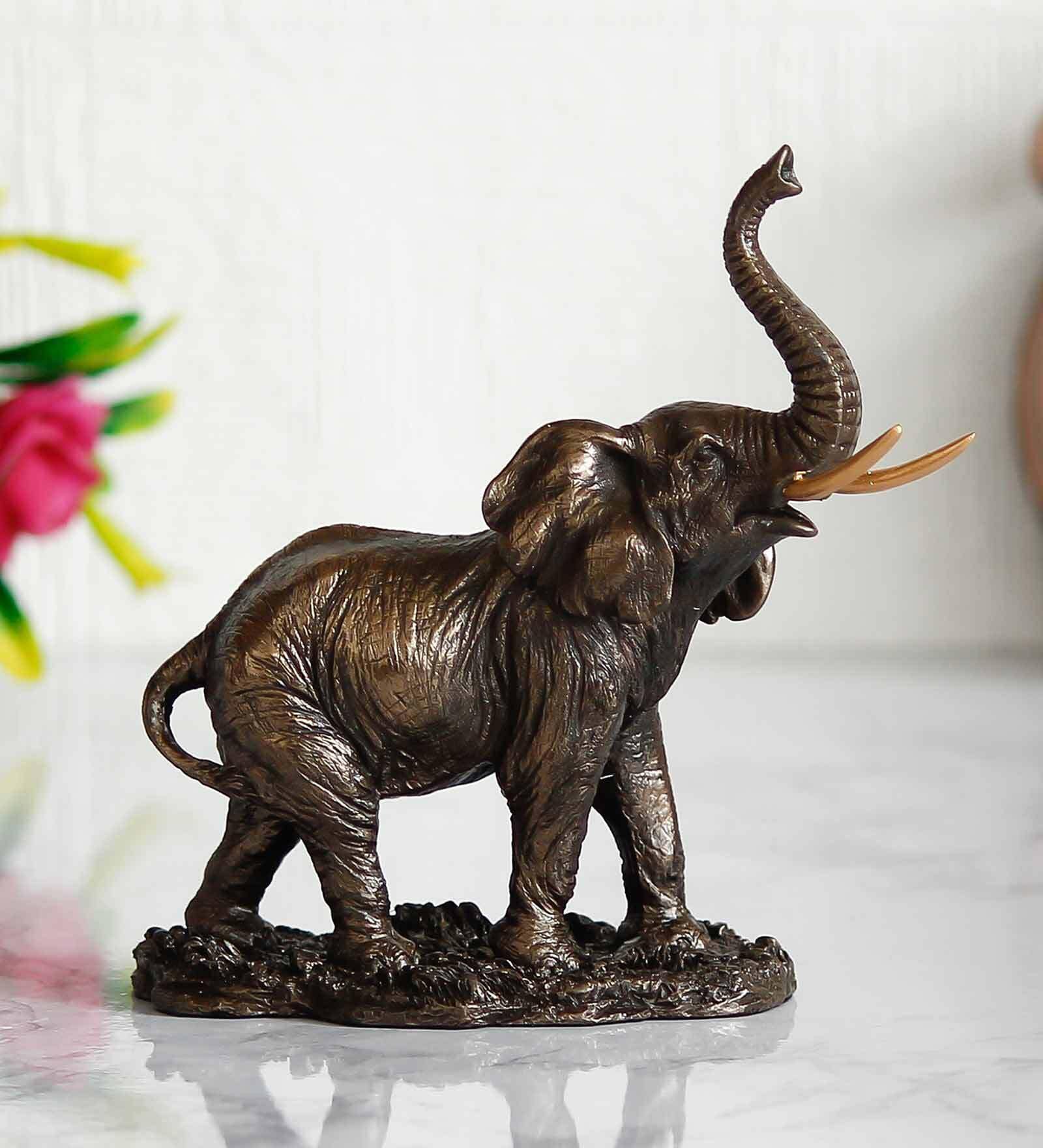 Trunk-Up Elephant Polyresin & Bronze Animal Figurine