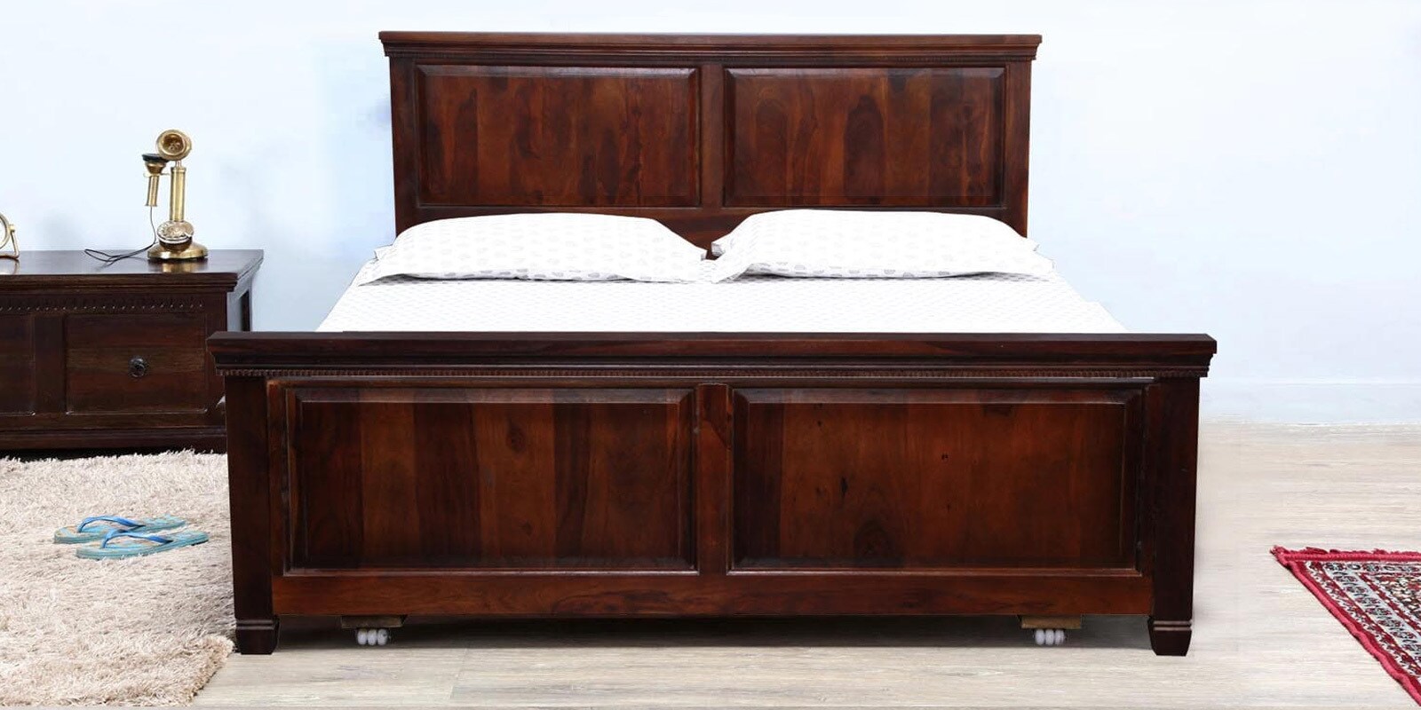 Buy Trafford Solid Wood Queen Bed with Drawer Storage in Warm Rich