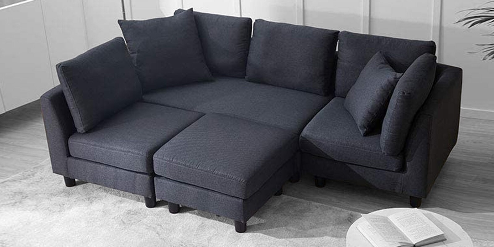Buy Tryano 5 Seater Interchangeable Corner Sofa in Dark Grey Colour by