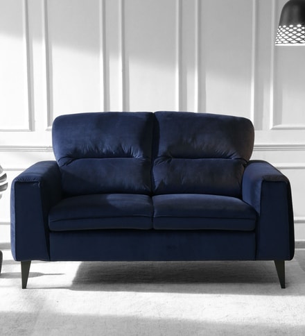 Buy Volkach Velvet 2 Seater Sofa In Blue Colour By Woodsworth Online ...