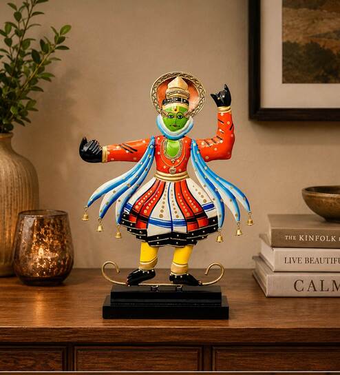 Traditional Kerala Kathakali Dancer Figurine   Handpainted Metal Art Showpiece for Home Decoration
