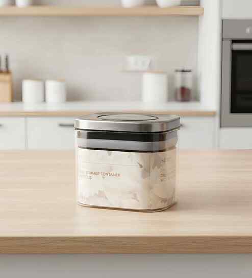 Transparent 480 ml Borosilicate Glass Storage Container with Airtight Stainless Steel Press Lid