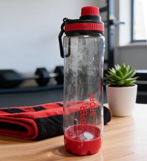 Transparent Red Sports Water Bottle with Flip Top & Carry Loop, 700 ml