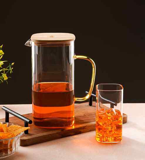 Transparent Square shpaed Water Jug With 6 Glass