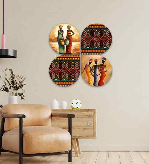 Set of 4 African Tribal Wall Art