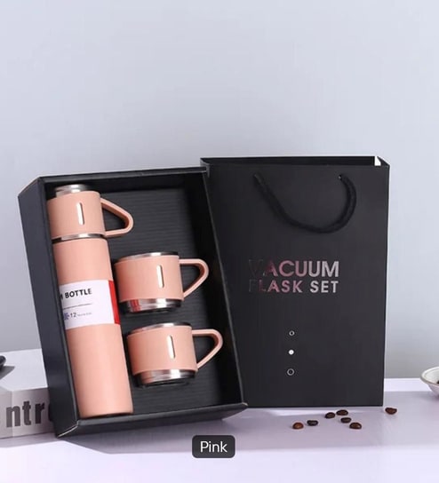Travel Vacumm Flask Pink with 2 Cups