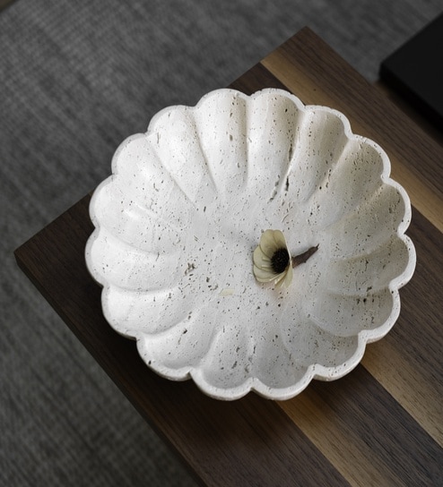 White Travertine Marble Bowl Urli