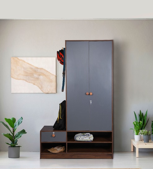 Tree 2 Door Wardrobe in Grey & Walnut Finish